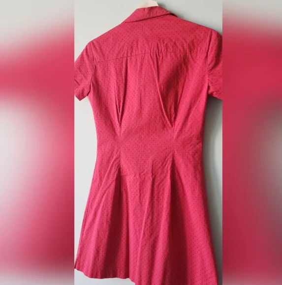 Y2K Dickies Sz M Barbie Pink Black Polkadot Buttondown Dress Worksiren Festival - Picture 5 of 14